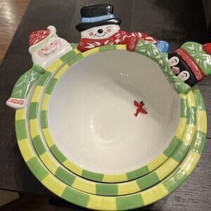 Temptations By Tara WINTER WHIMSY Christmas 3 Pc.Nesting Mixing Bowls QVC